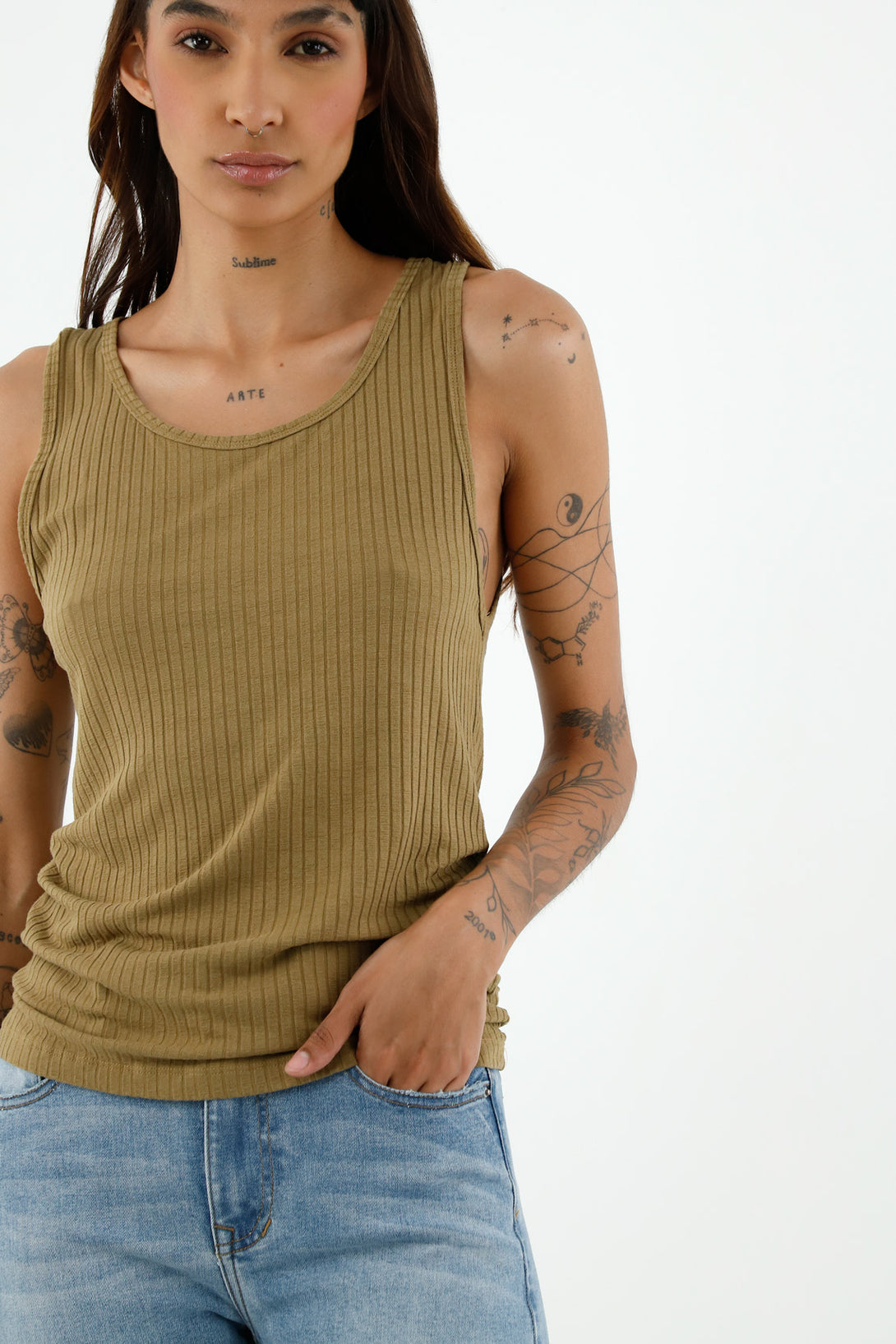 Women's Brown Ribbed Tee