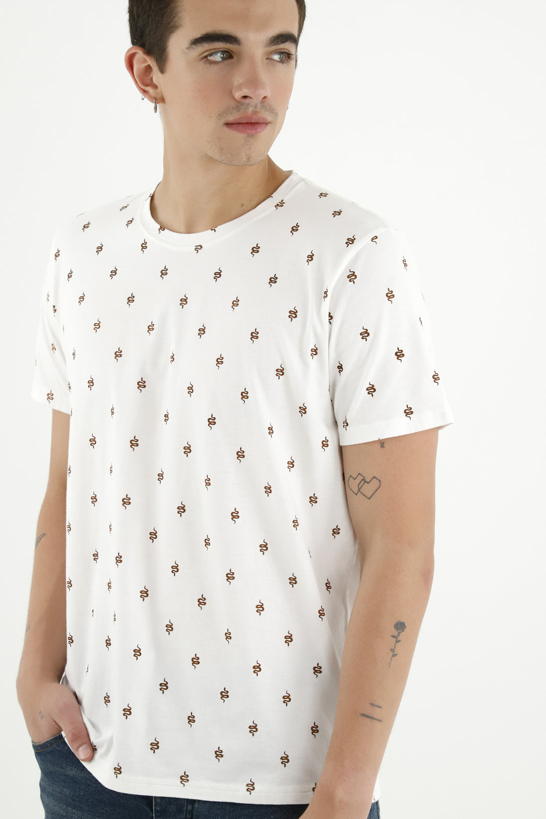 Men's Beige Tee with Palm Tree Print