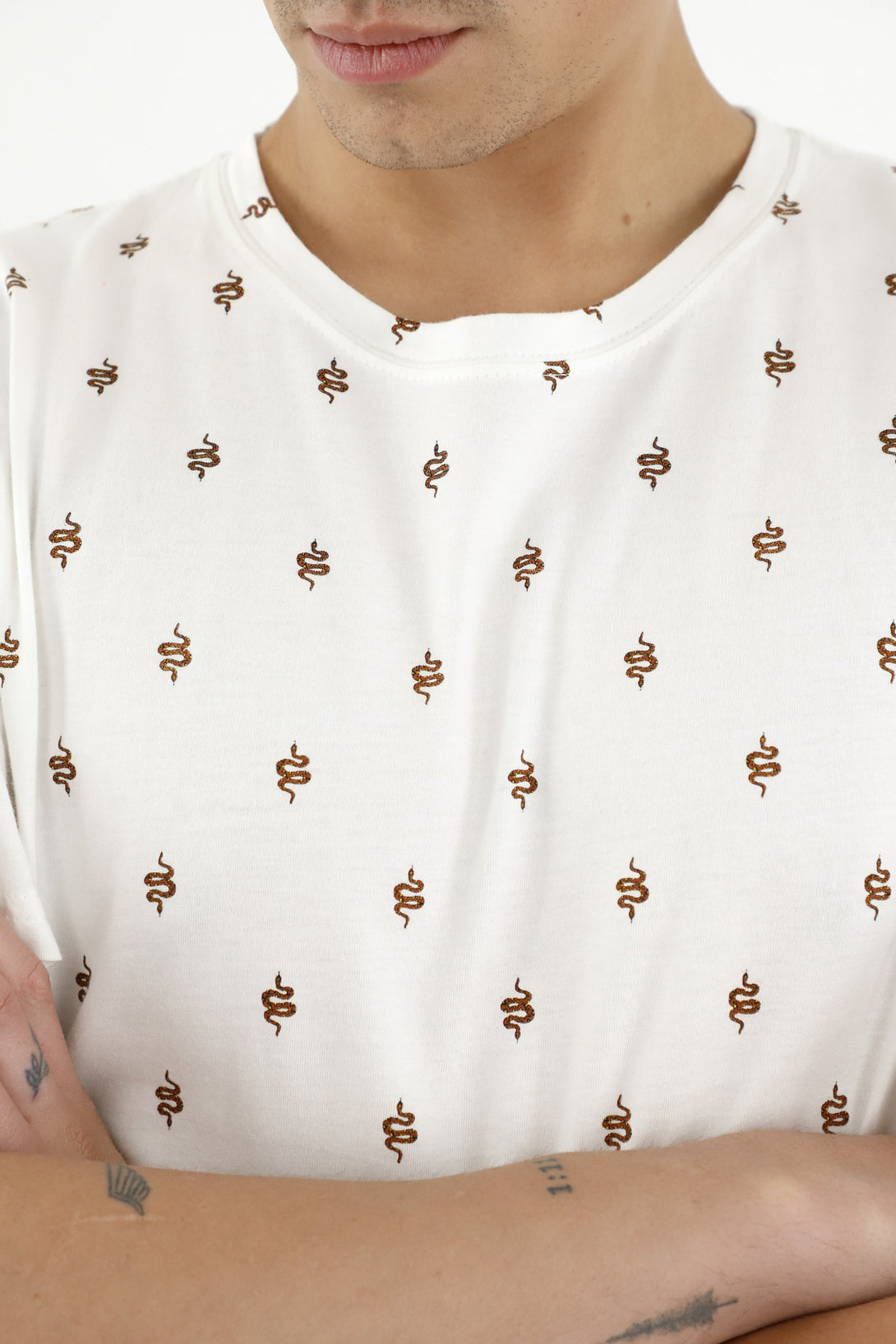 Men's Beige Tee with Palm Tree Print