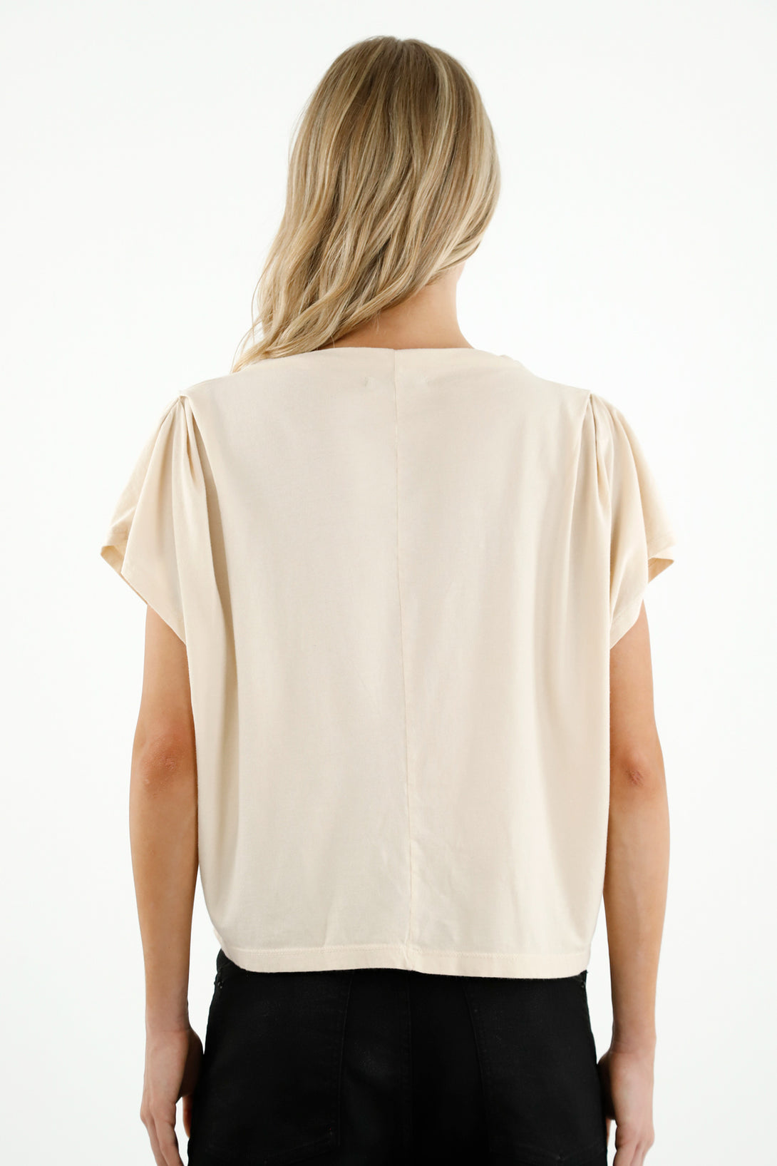 Women's Ecru Ruched Shoulder T-Shirt