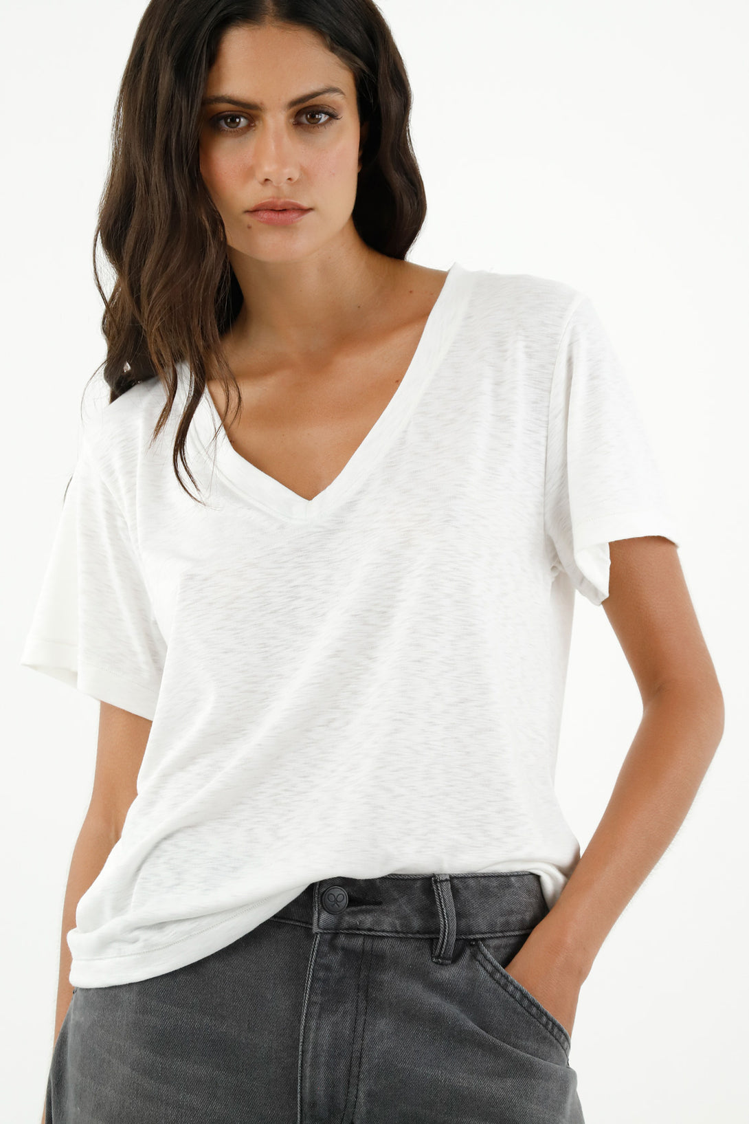 Women's Ecru Textured T-Shirt