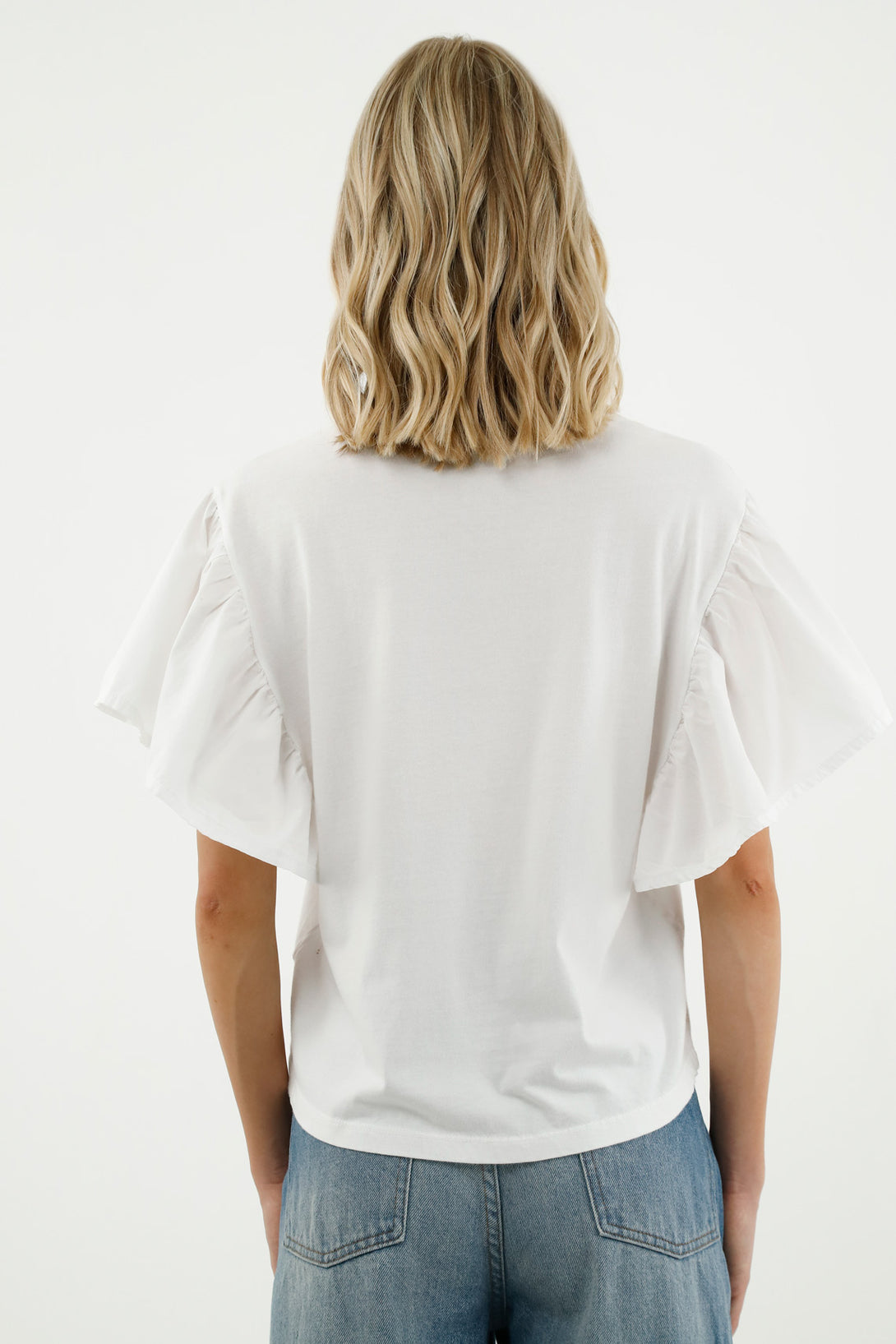 Women's White Ruffled Sleeve T-Shirt