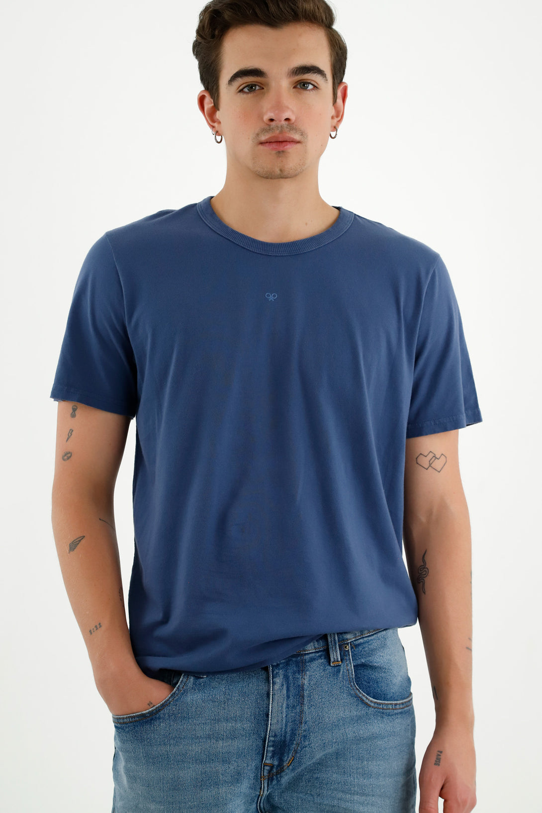 Men's Blue Ribbed Collar T-Shirt