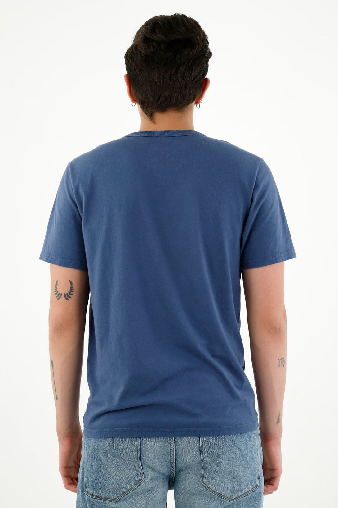 Men's Blue Ribbed Collar T-Shirt