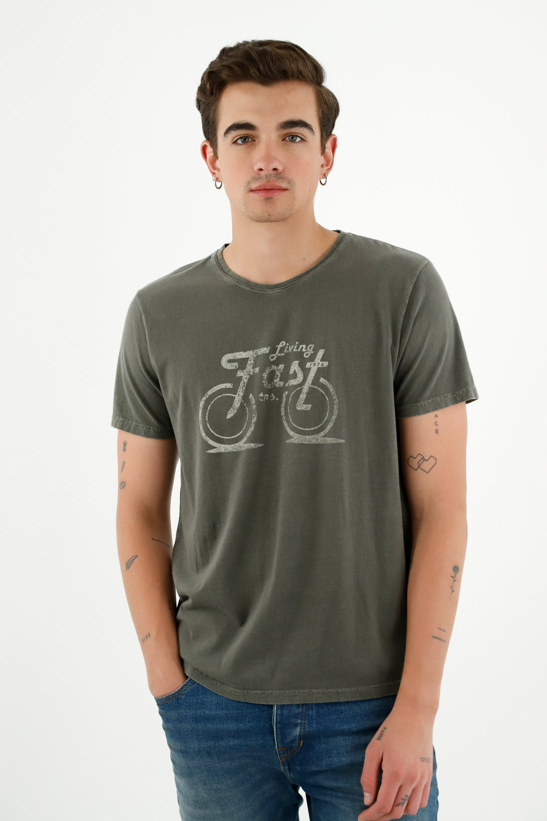 Camiseta estampada verde para hombre