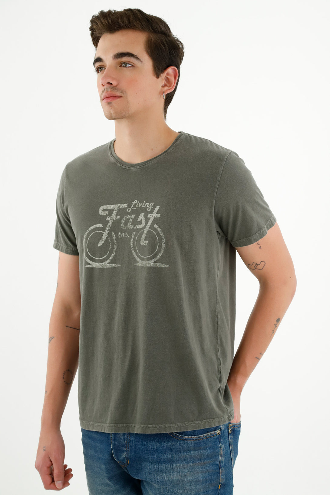 Camiseta estampada verde para hombre