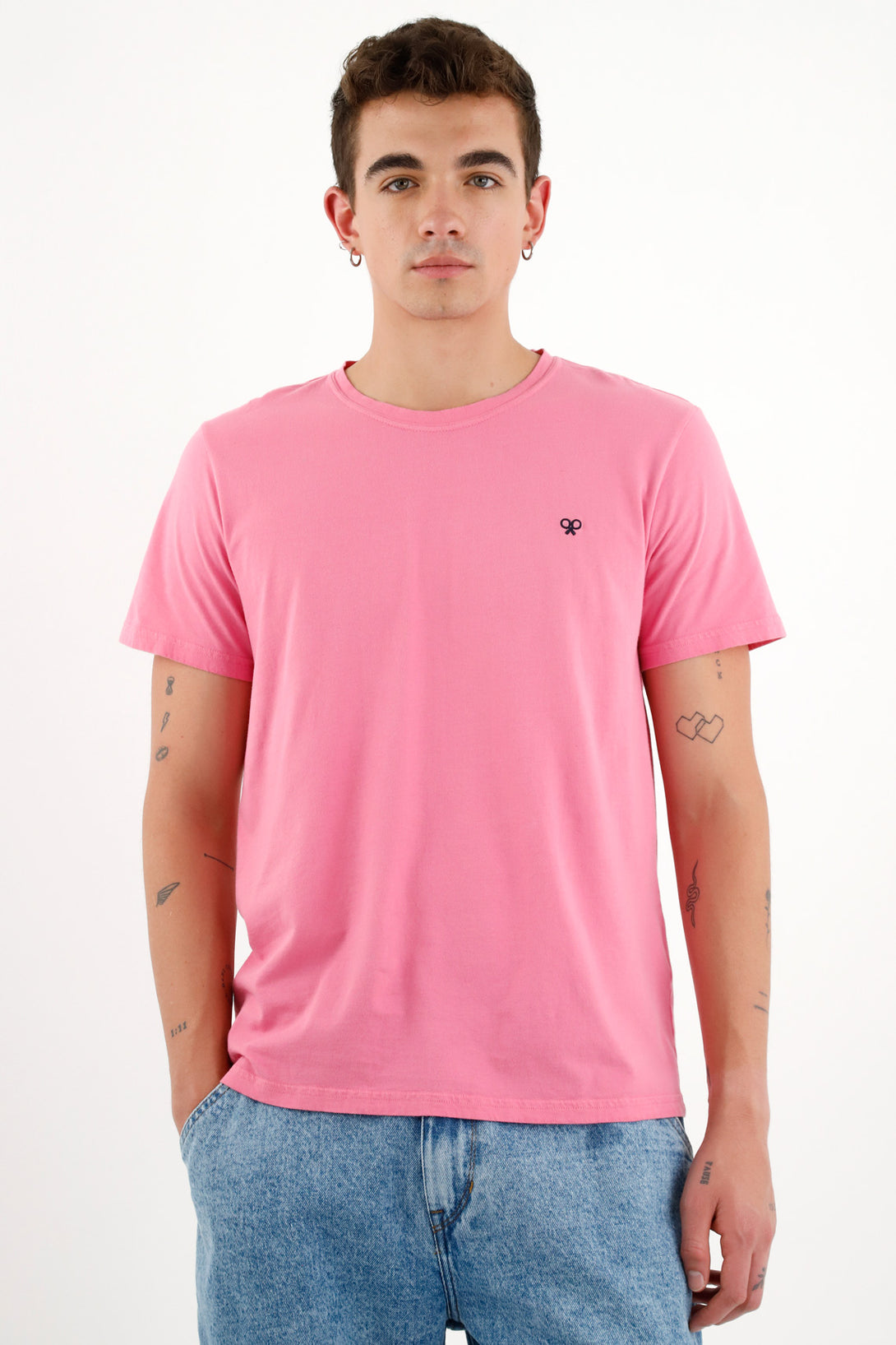 Camiseta rosada con mini bordado Unisex