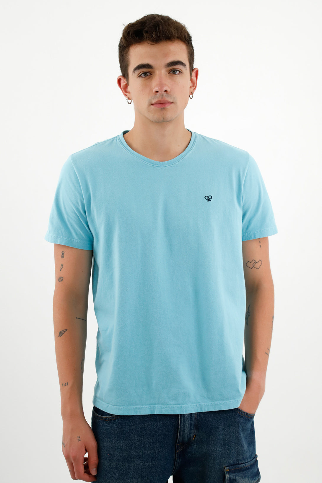 Unisex Blue Mini Embroidered T-Shirt