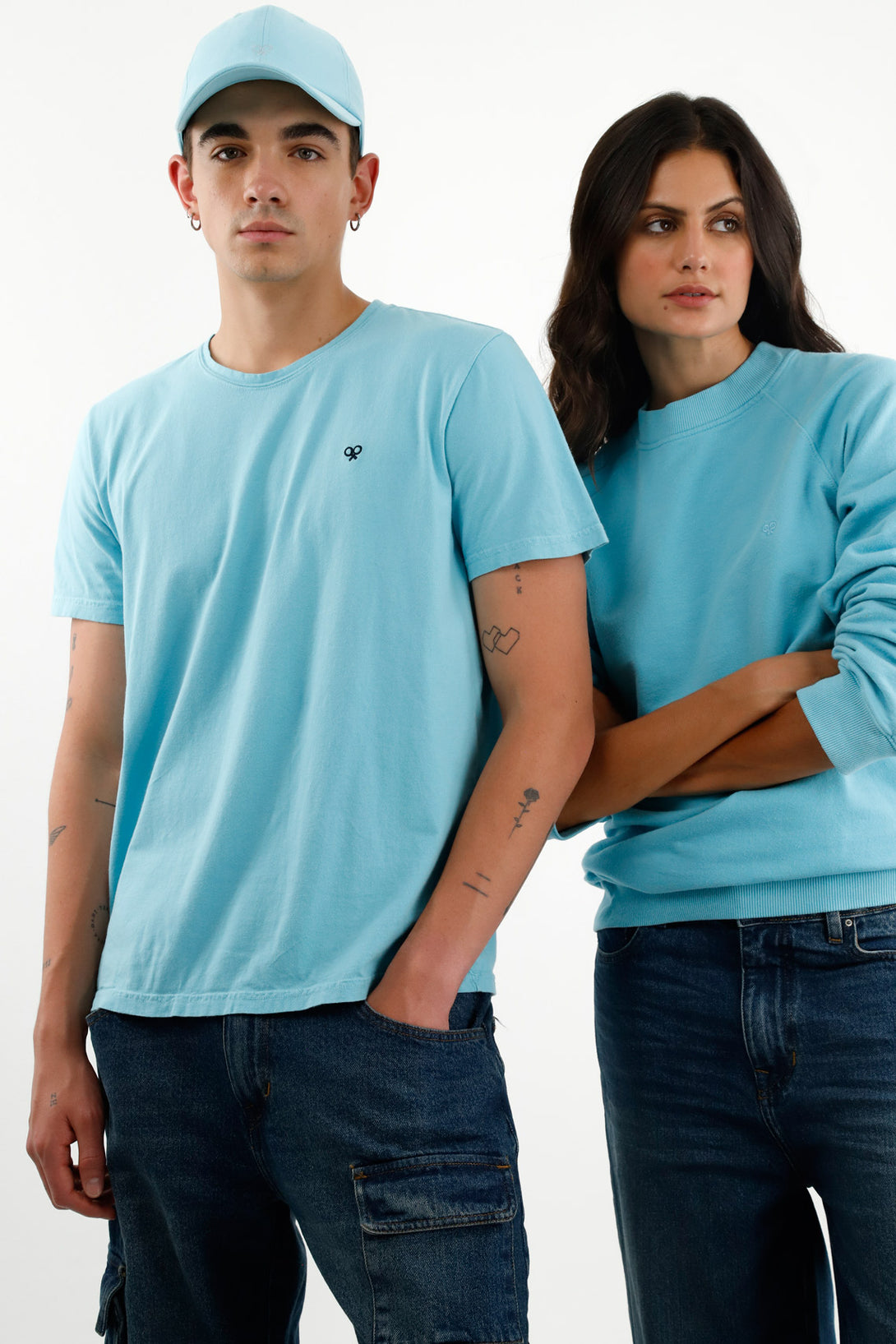 Unisex Blue Mini Embroidered T-Shirt