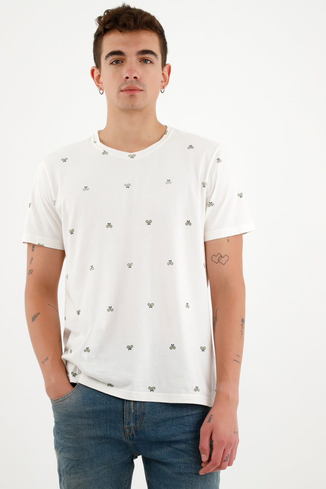 Men's Basic Beige Tee with Mini Print