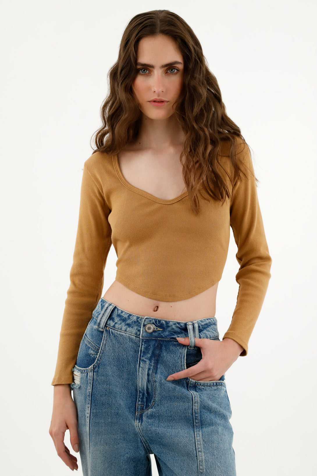 Women's Brown Cropped T-Shirt