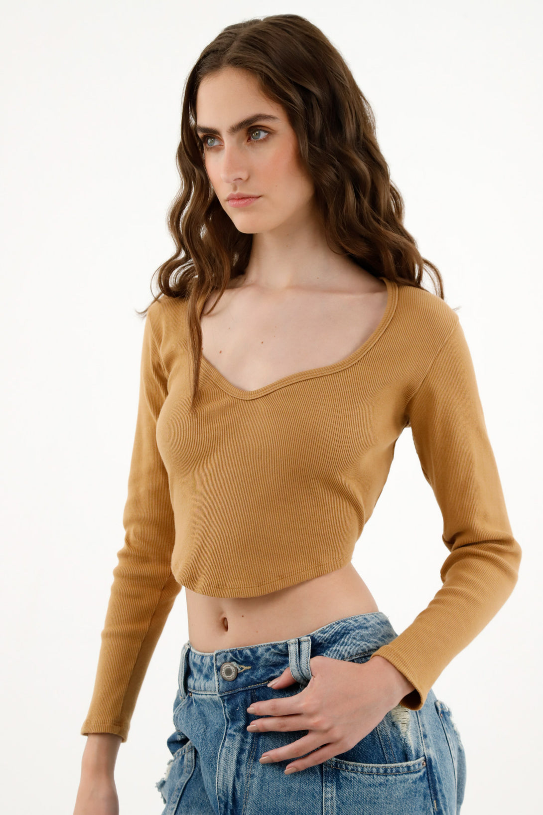 Women's Brown Cropped T-Shirt