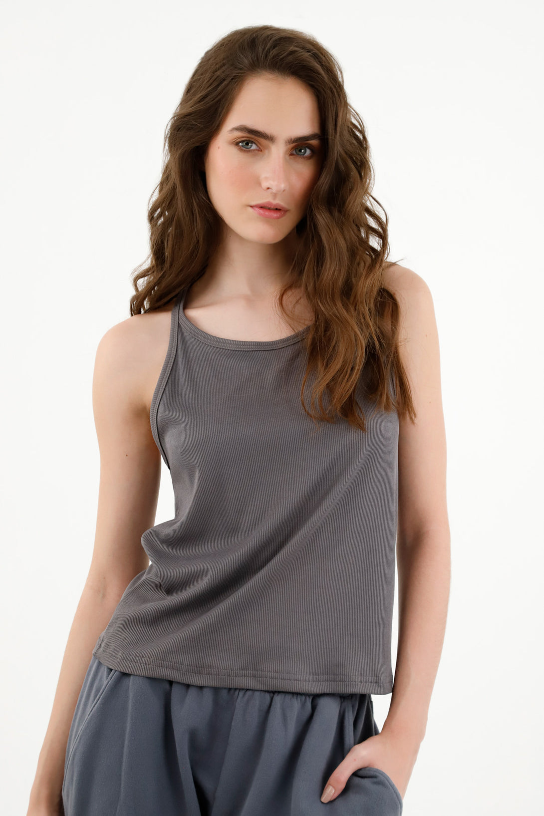 Women's Gray Sleeveless T-Shirt