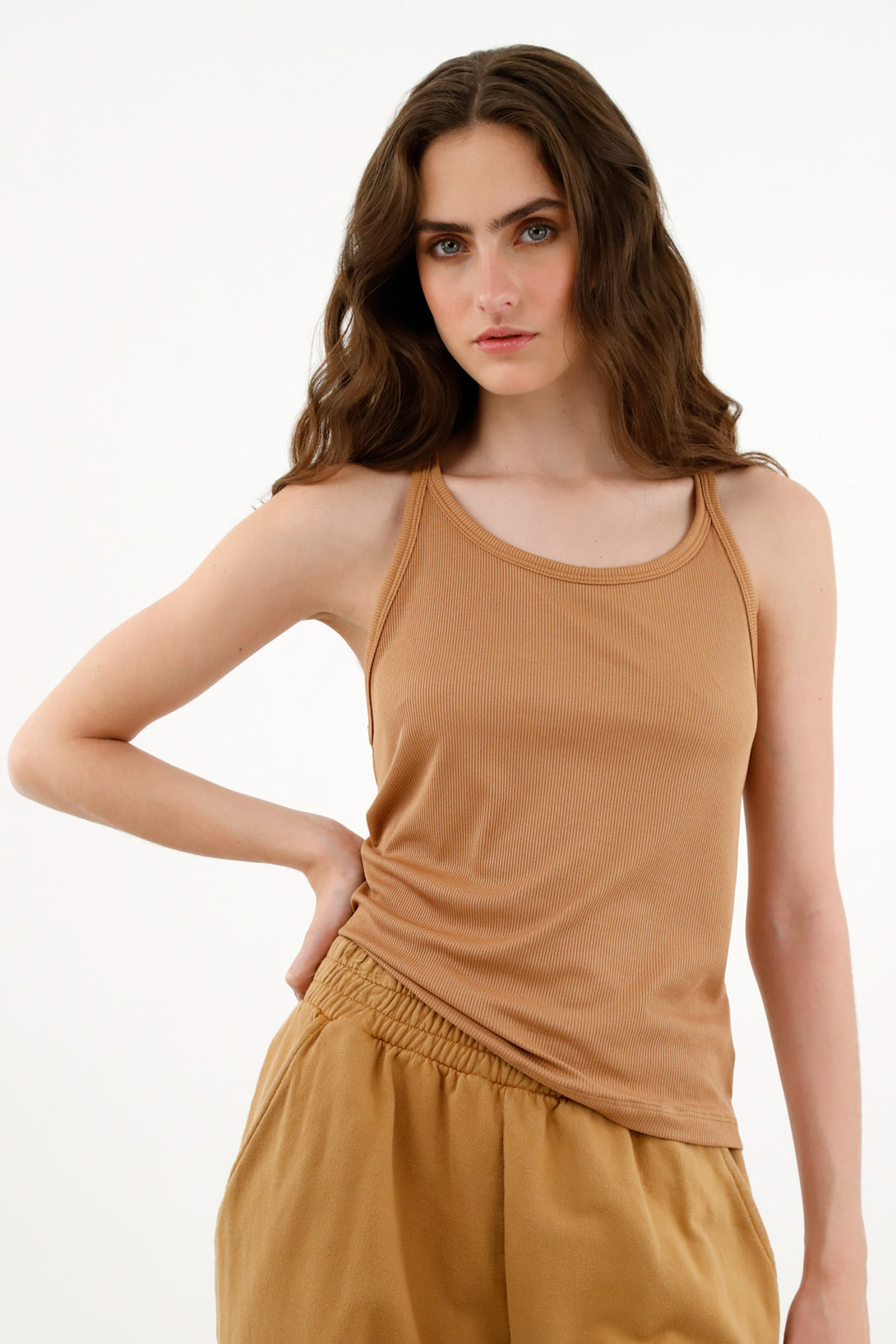 Women's Brown Sleeveless T-Shirt