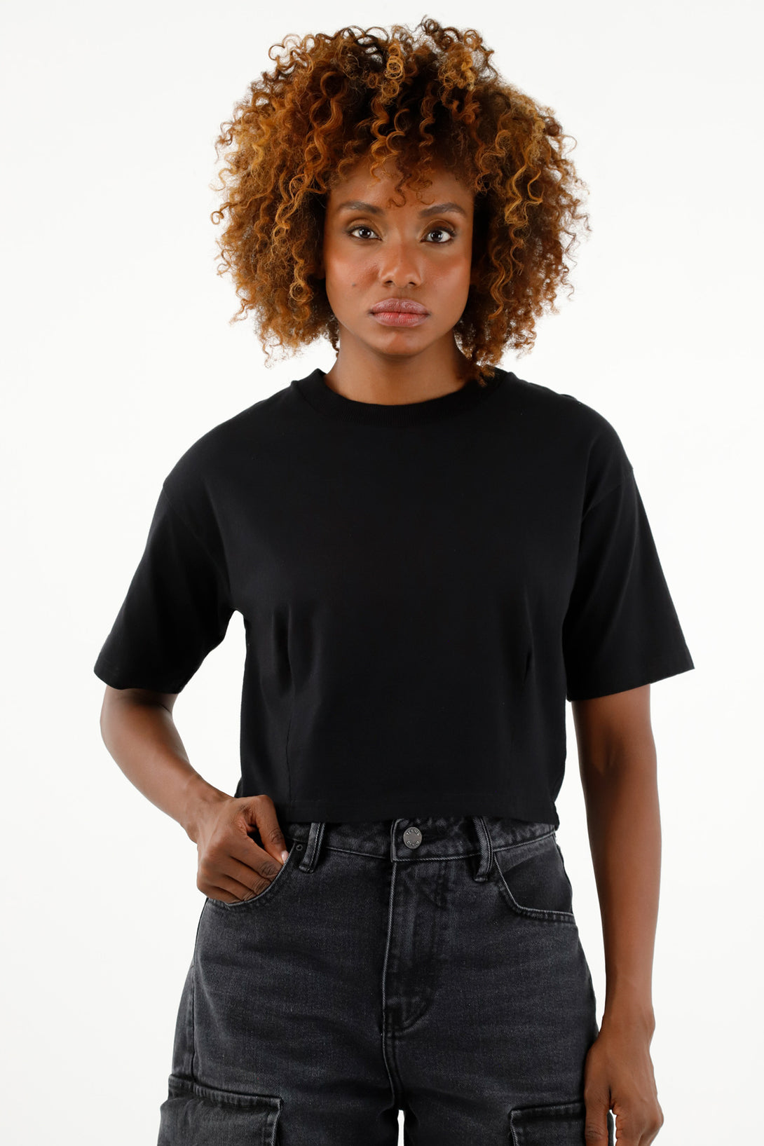 Women's Black Cropped Shirt