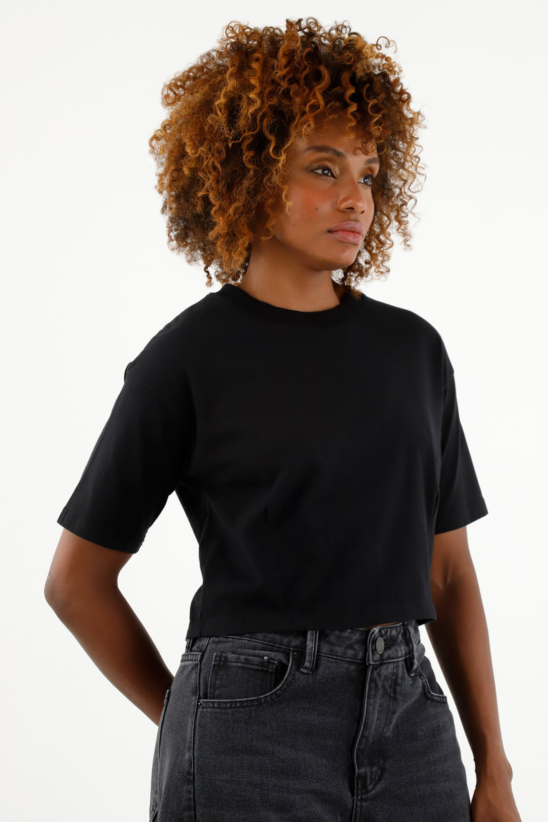 Women's Black Cropped Shirt