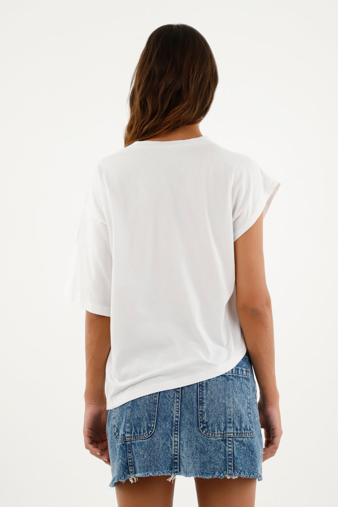 Women's White Asymmetrical Sleeve T-Shirt