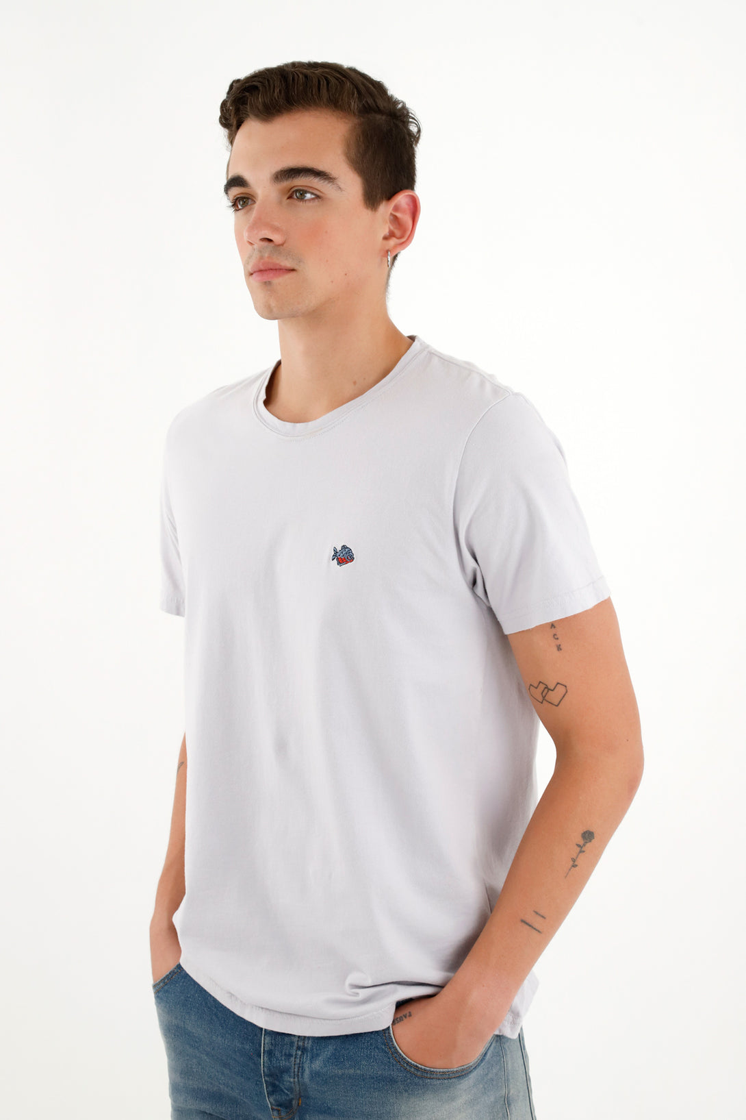 Men's Gray Tee with Mini Embroidery