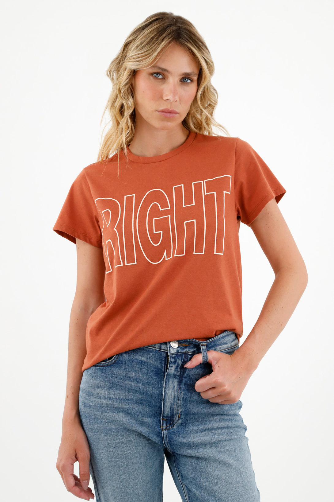 Camiseta naranja estampada para mujer