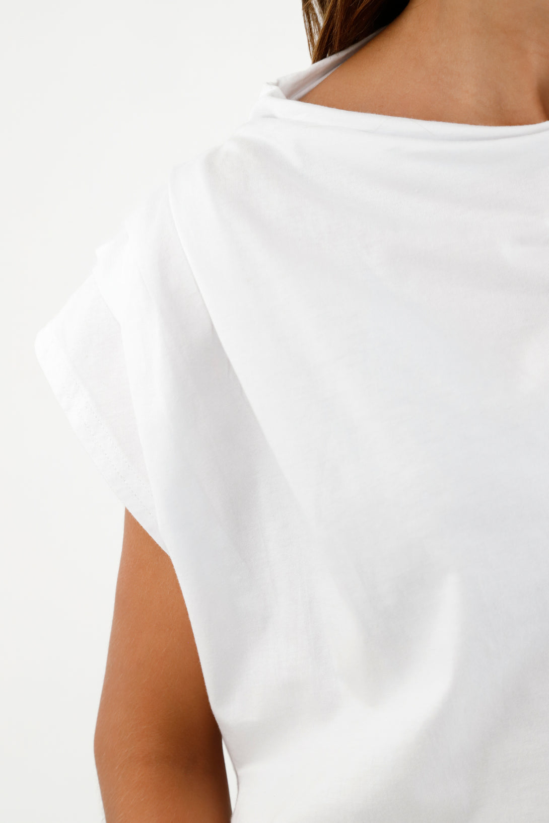 Women's White Pleated Sleeve T-Shirt