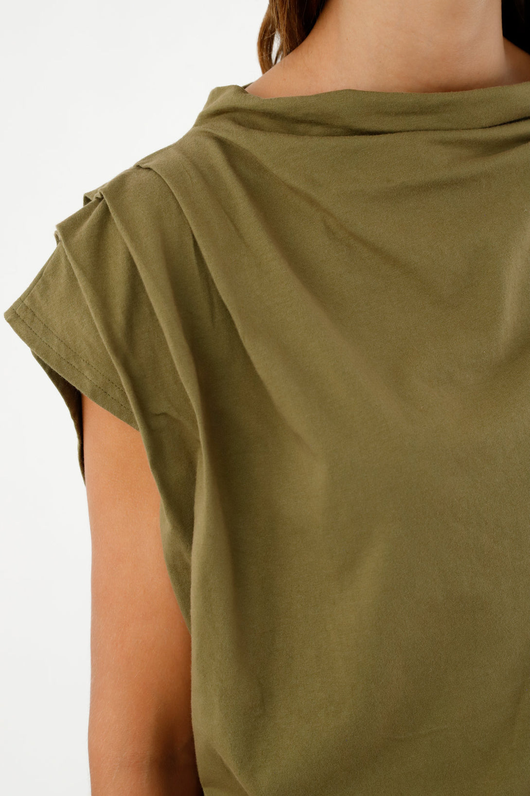 Women's Green Pleated Sleeve T-Shirt