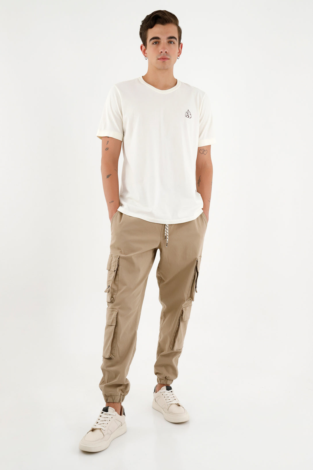 Men's Beige Tee with Mini Heart Embroidery