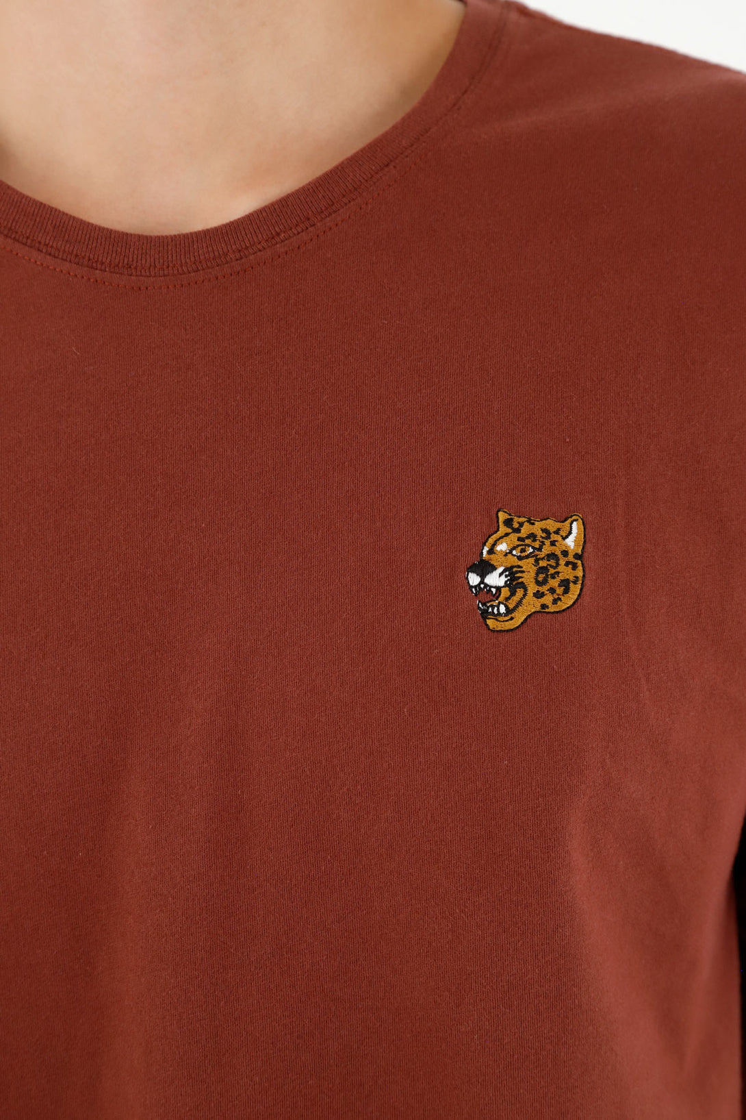 Men's Brown Tee with Mini Heart Embroidery