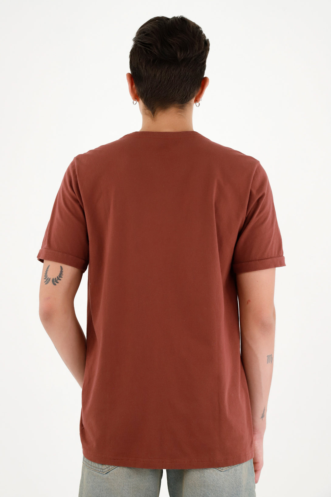 Men's Brown Tee with Mini Heart Embroidery