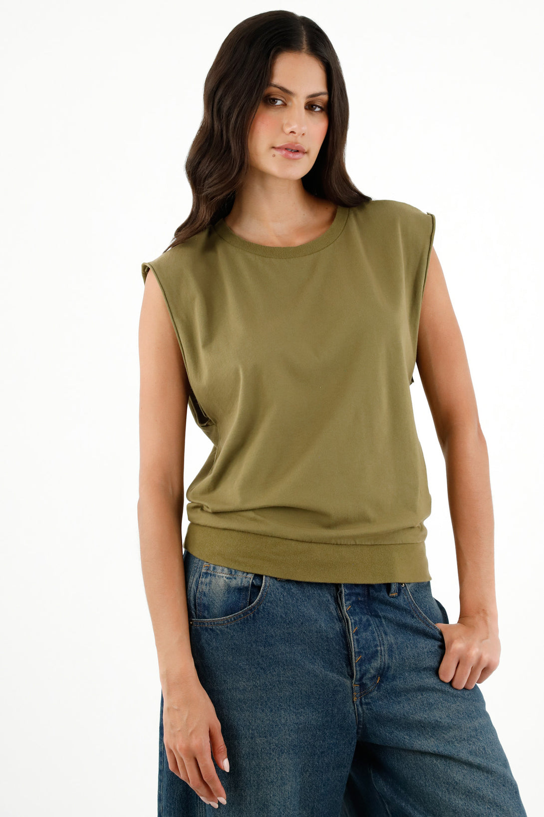 Women's Green Sleeveless T-Shirt