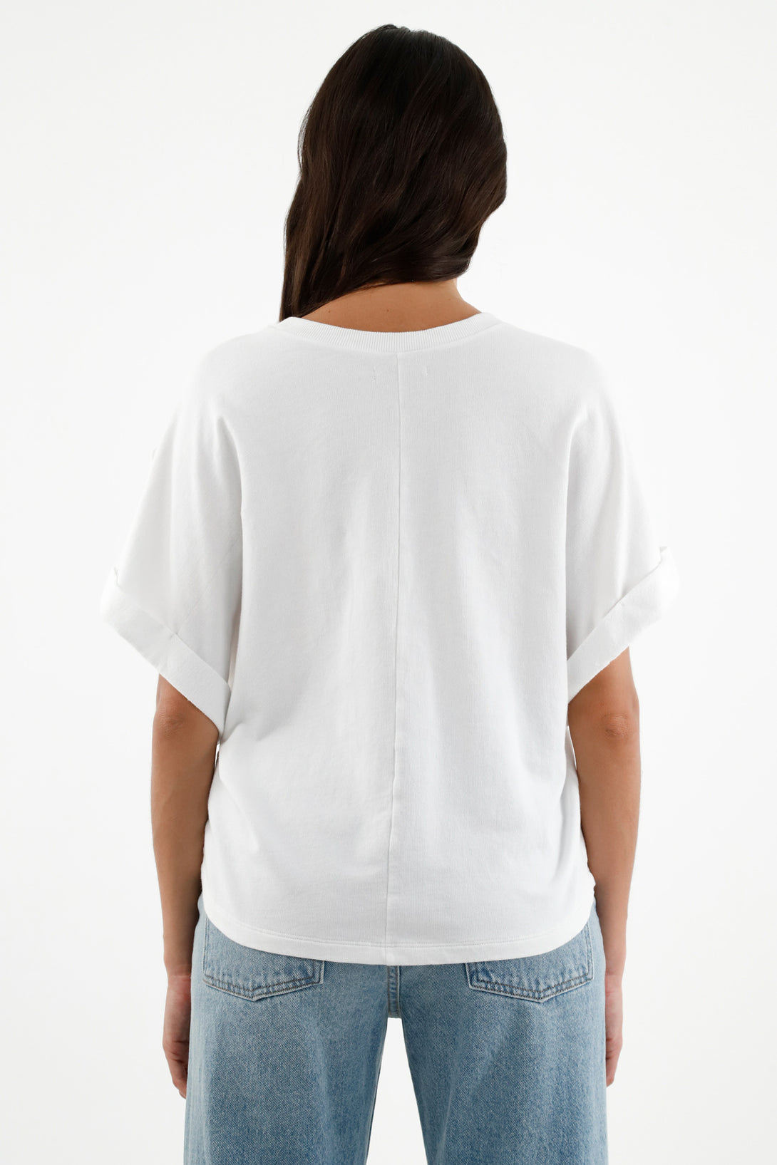 Women's White Rolled Shoulder T-Shirt