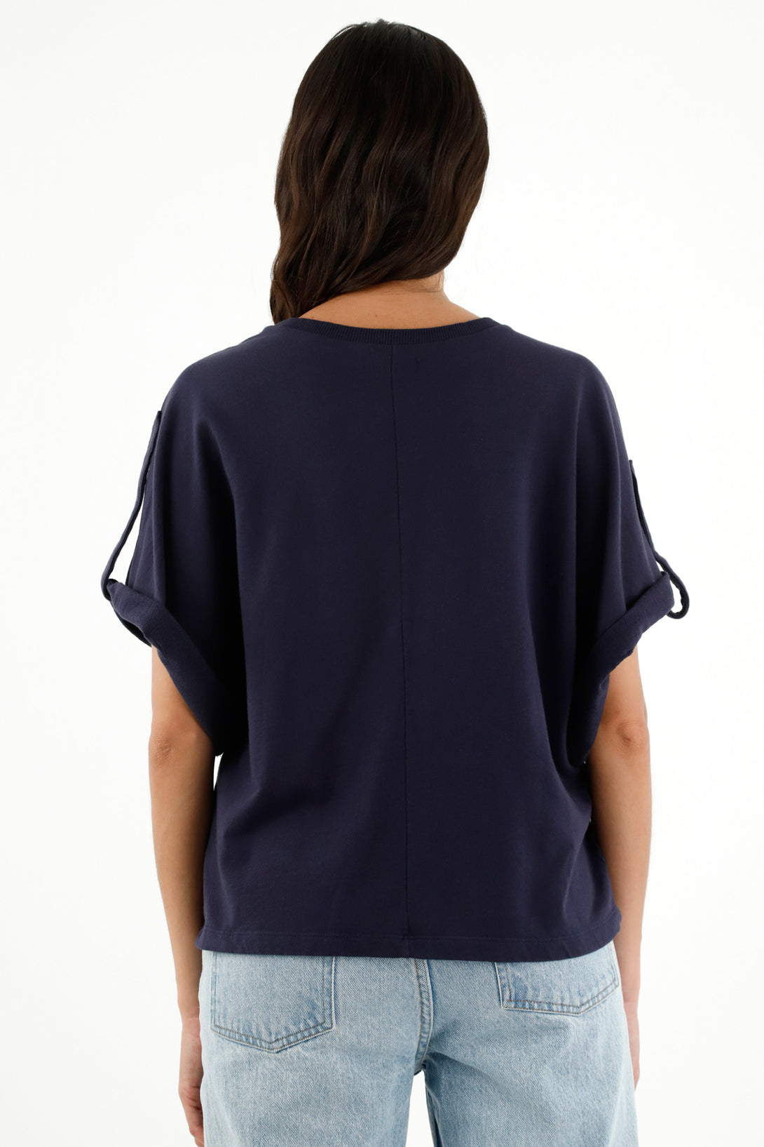 Women's Blue Rolled-Shoulder T-Shirt