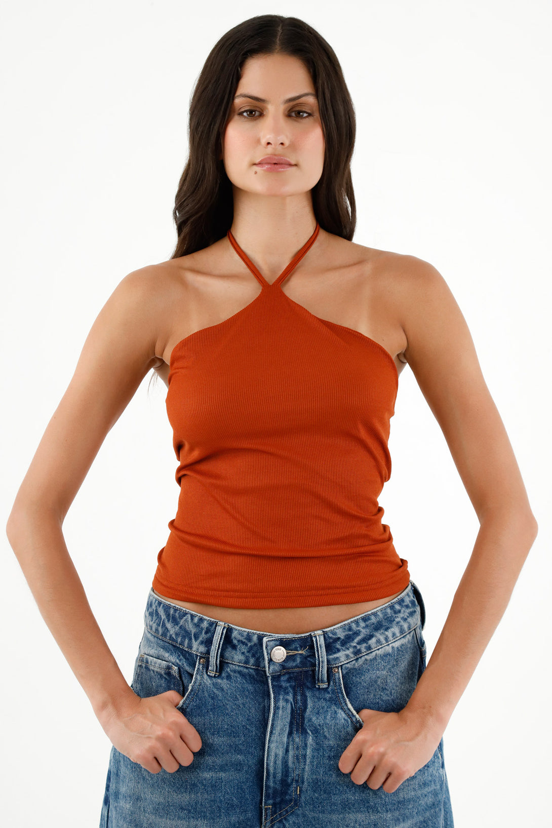 Women's Orange Halter Neck T-Shirt