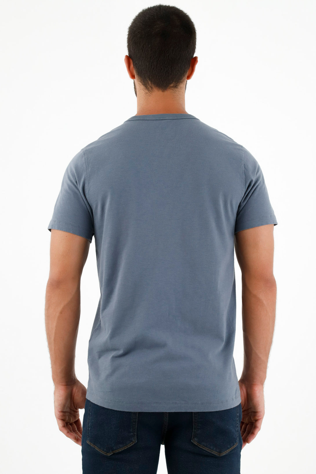 Camiseta tipo henley azul para hombre