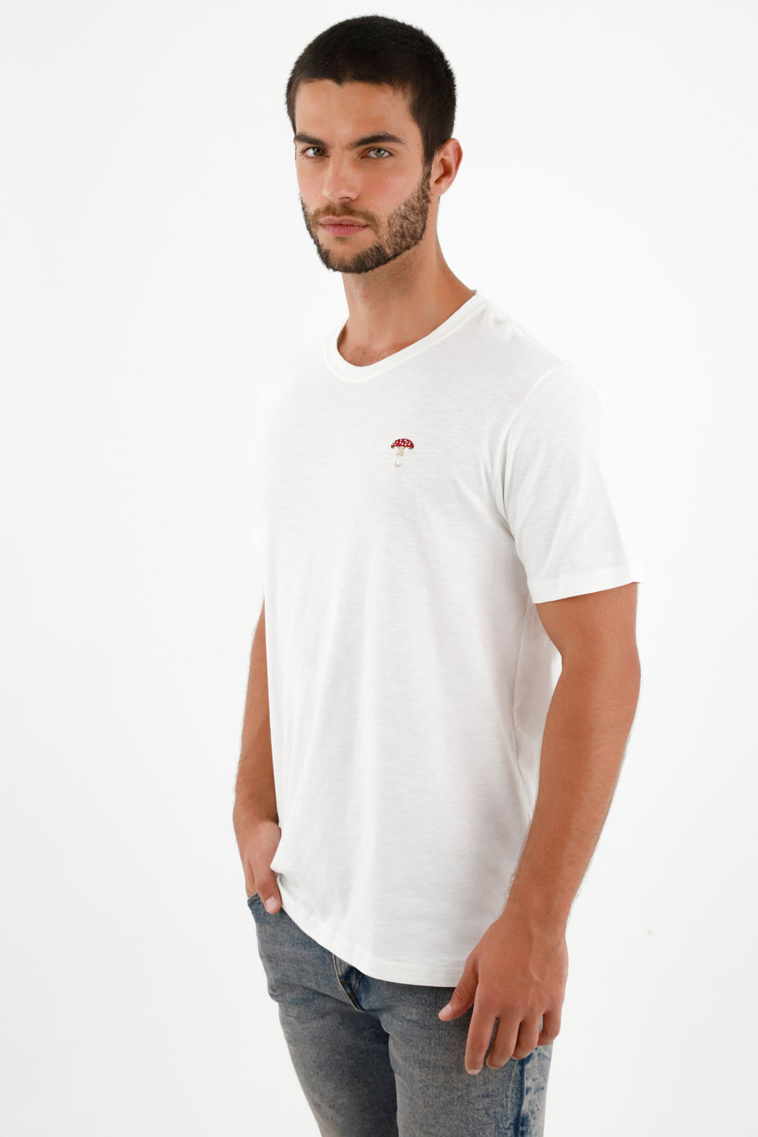 Men's Ecru Heart Embroidered T-Shirt