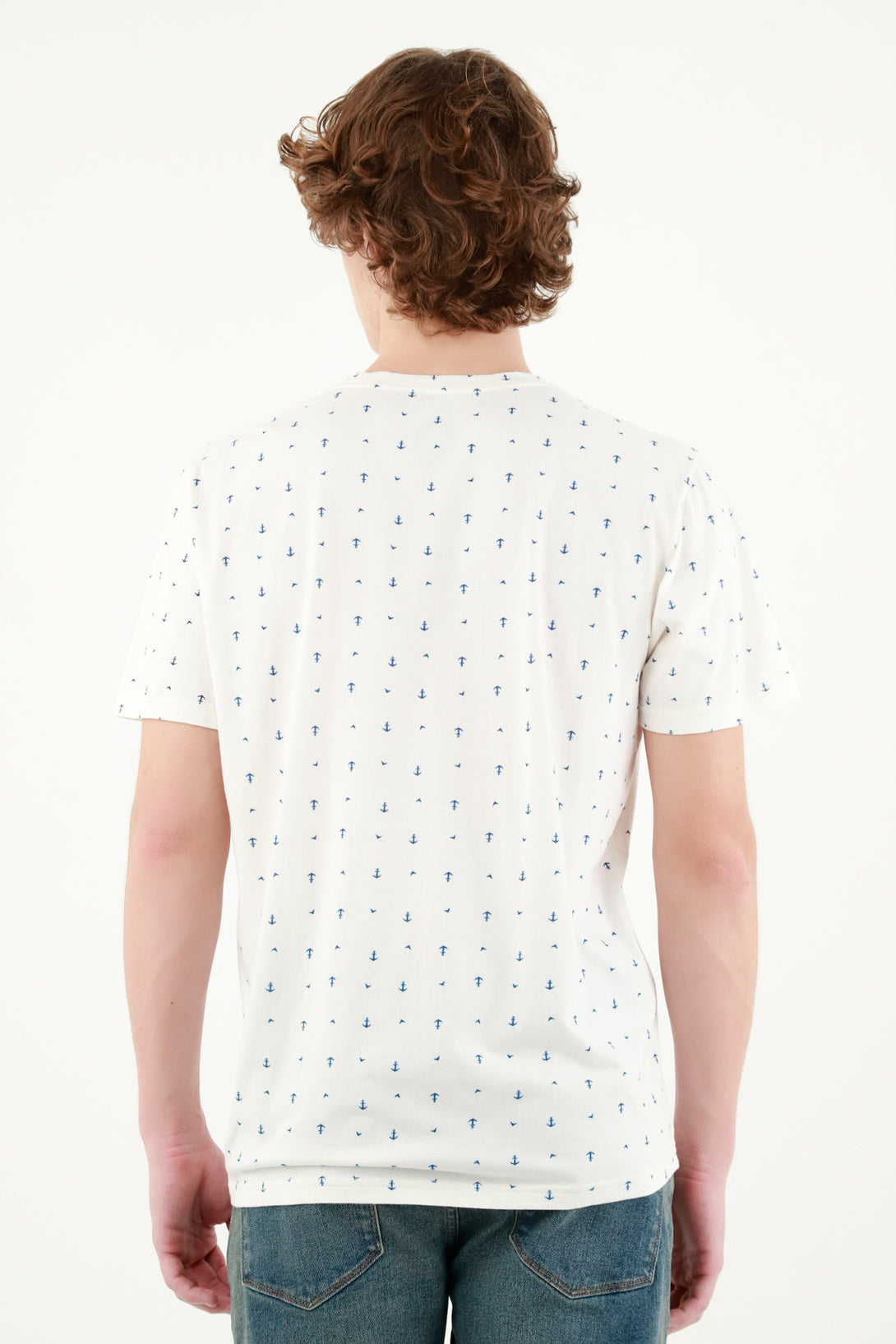 Men's Beige Tee with Mini Anchor Print