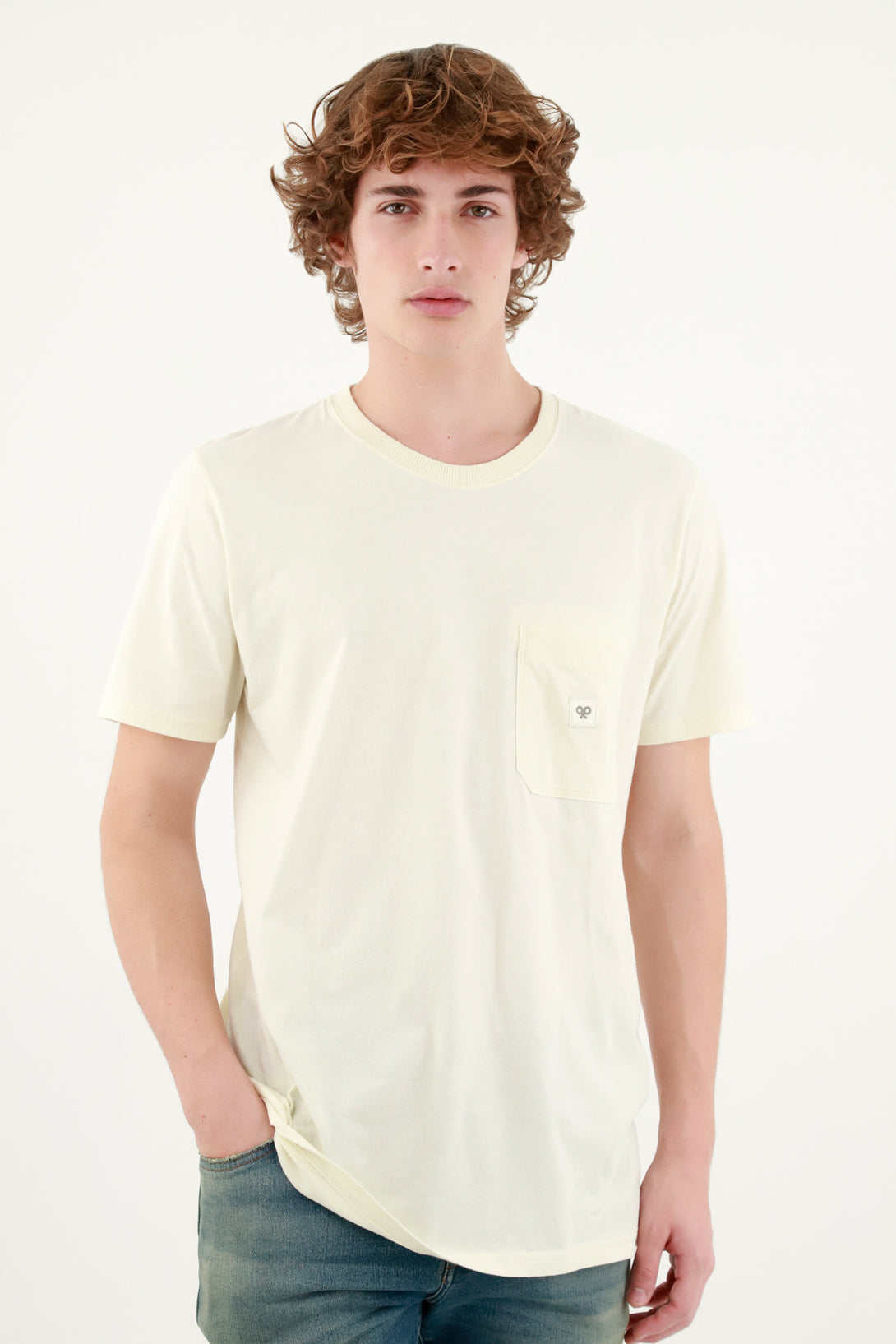 Men's Beige Tee with Patch Pocket