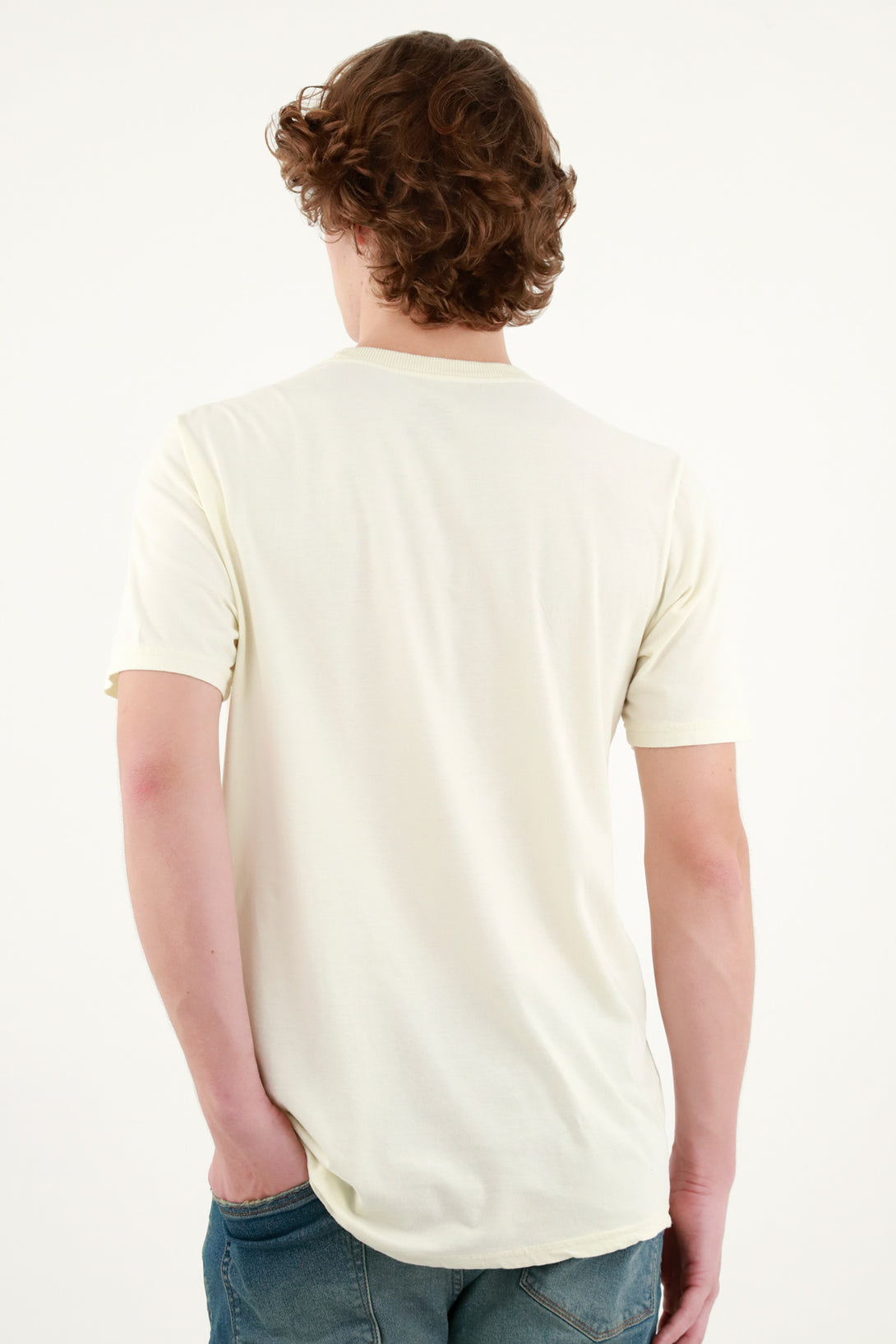 Men's Beige Tee with Patch Pocket