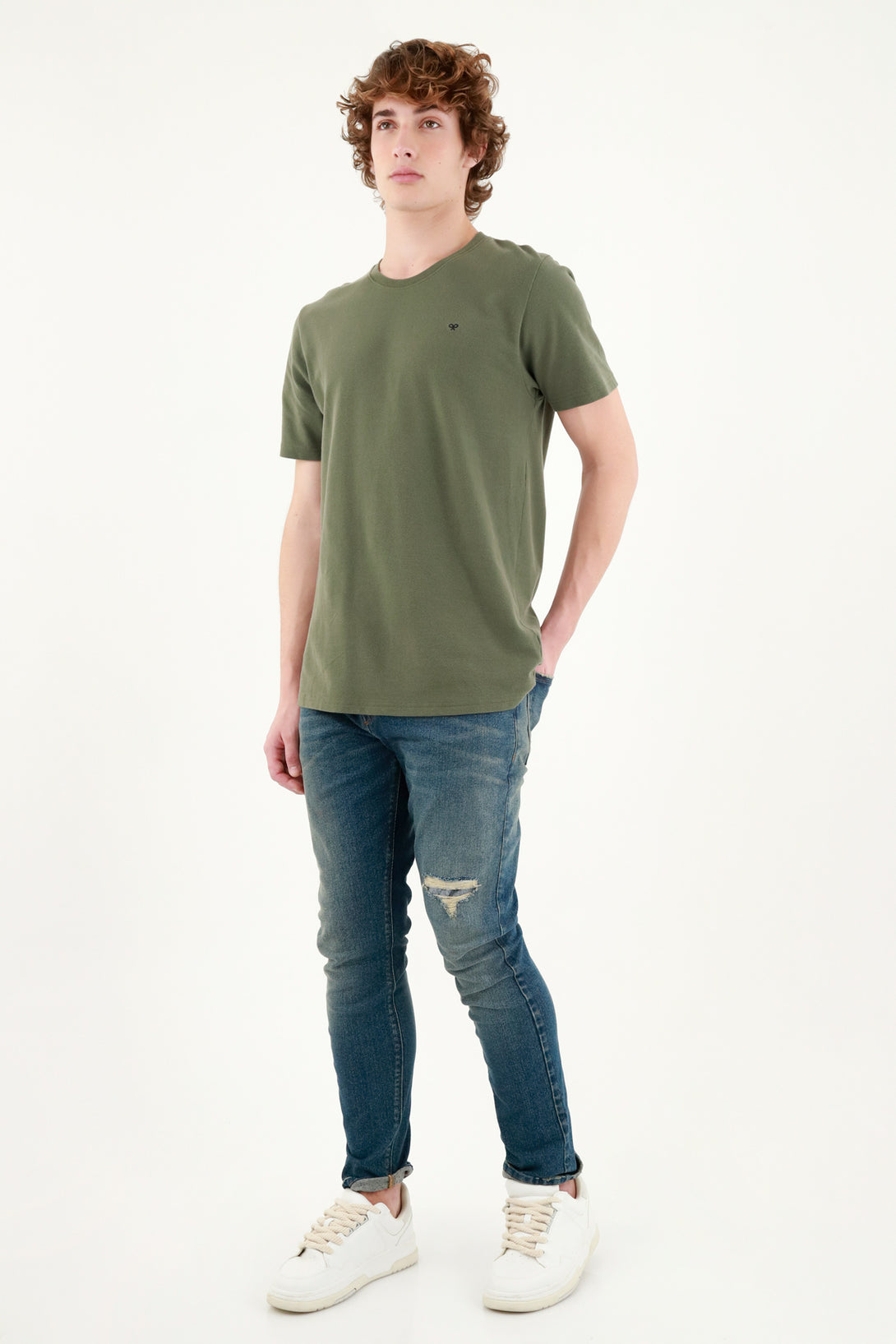 Camiseta cuello redondo verde para hombre