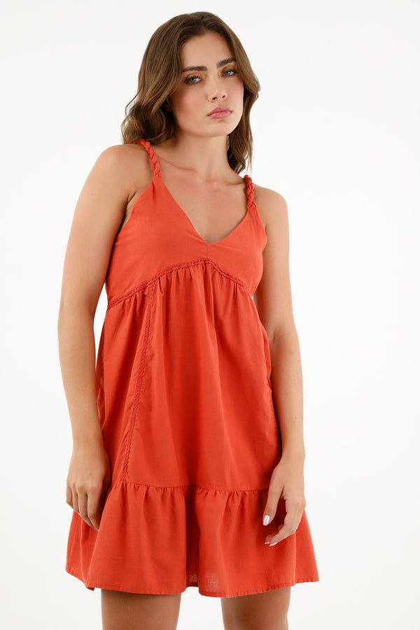 Women's Orange Dress with Braided Straps