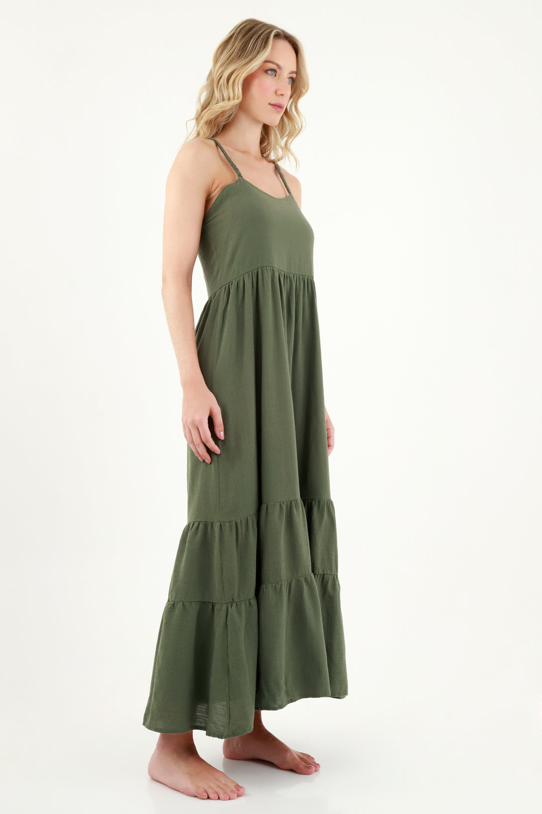 Vestido verde con tiras trenzadas para mujer