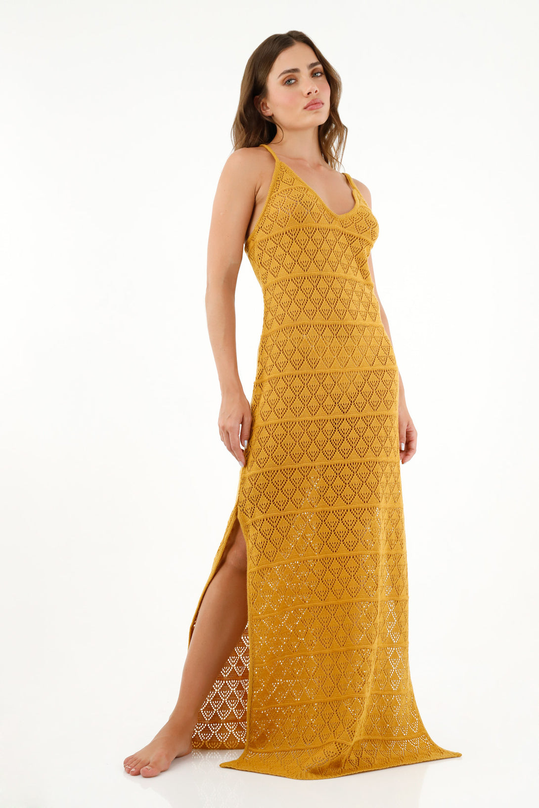 Vestido amarillo de tiras para mujer