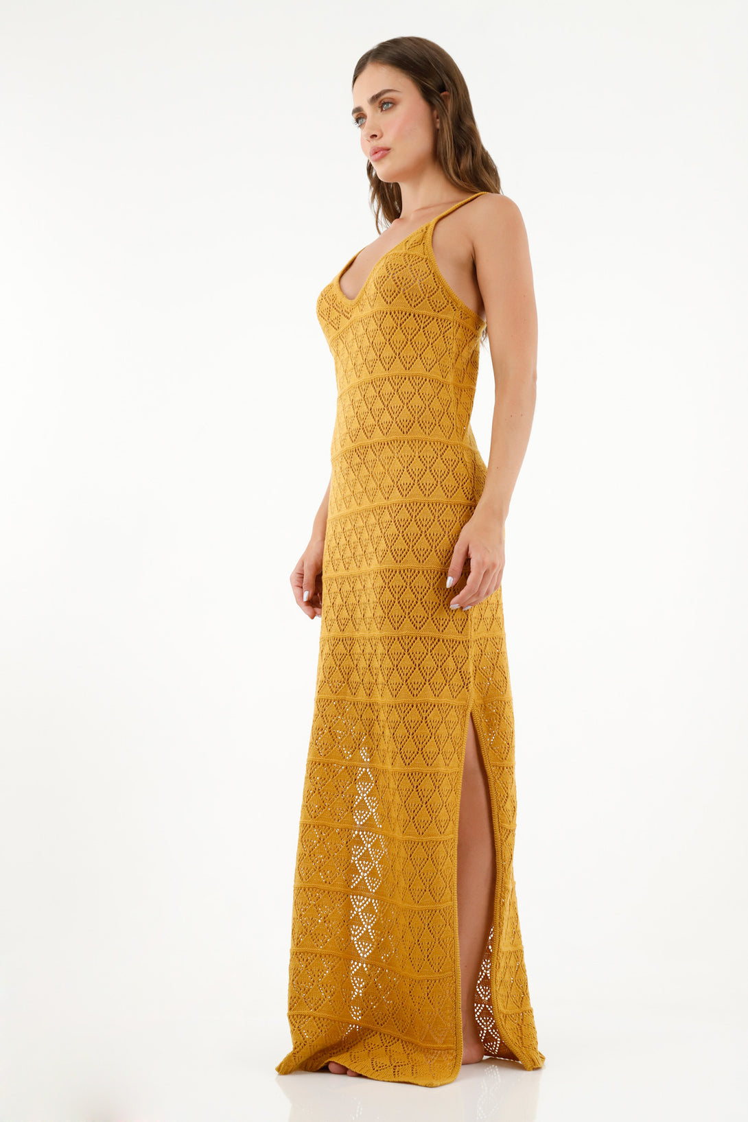 Vestido amarillo de tiras para mujer