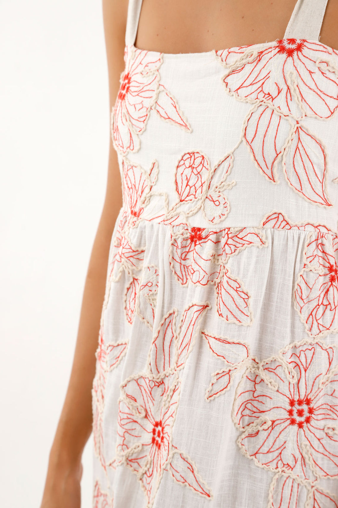 Women's Ecru Dress with Floral Embroidery