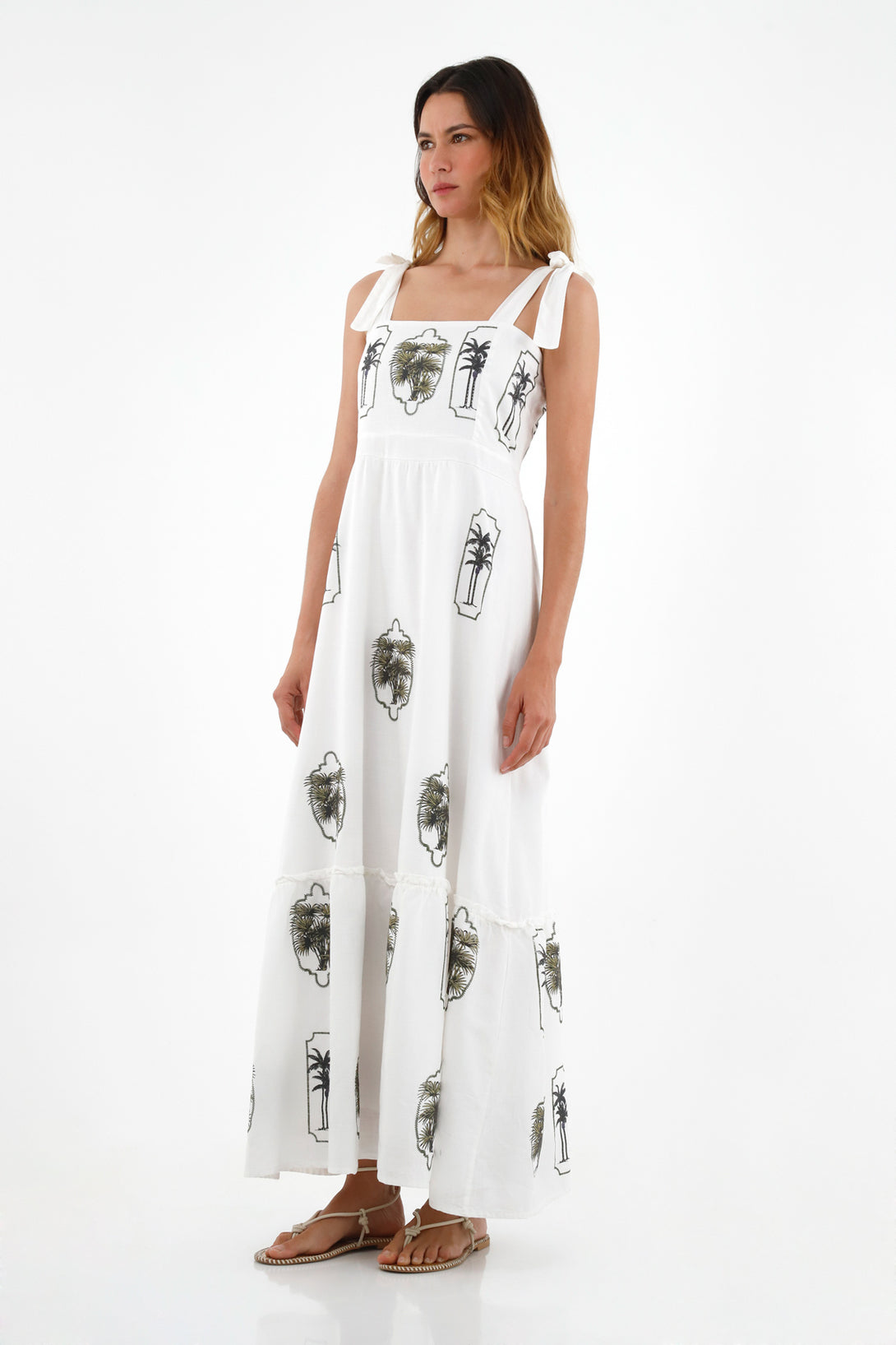 Women's Off-White Dress with Tie Straps