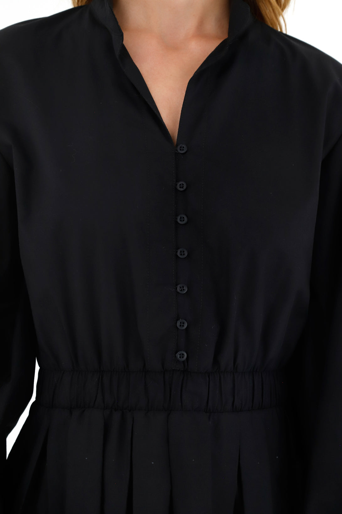 Women's Black Long-Sleeve Dress with Puff Sleeves