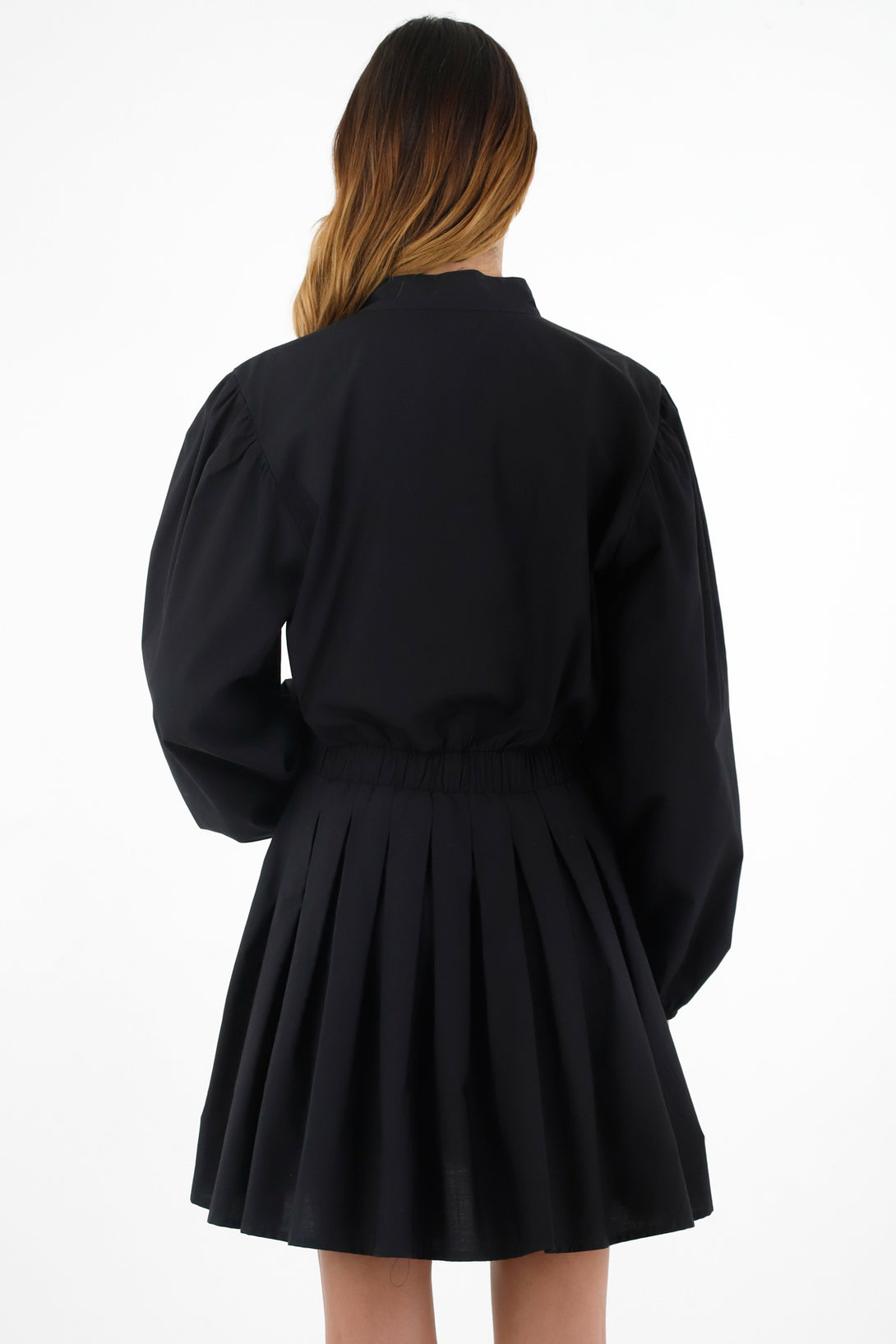 Women's Black Long-Sleeve Dress with Puff Sleeves