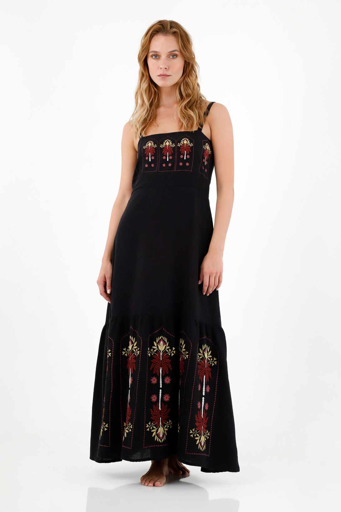 Women's Linen Dress with Embroidered Details