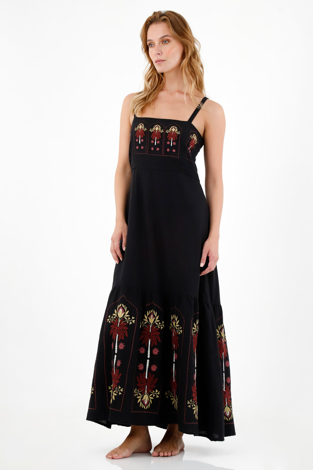 Women's Linen Dress with Embroidered Details