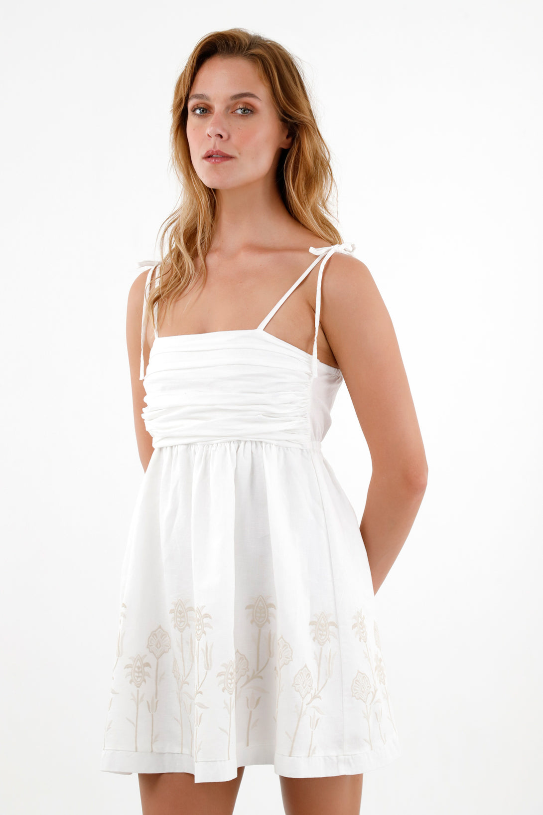 Women's Off-White Embroidered Embellished Dress