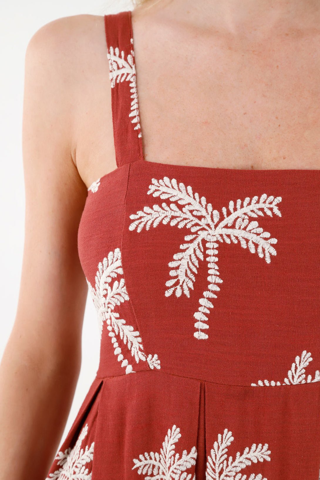 Women's Red Dress with Palm Embroidery